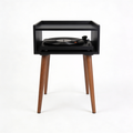 Furnlivoq.com Адказ GeminiMobile Porta Giradischi, Tavolino per Vinili in Stile Mid-Century con Gambe in Legno e Spazio per un Massimo di 160 Album, Mobiletto Scaffale Porta Dischi, Nero