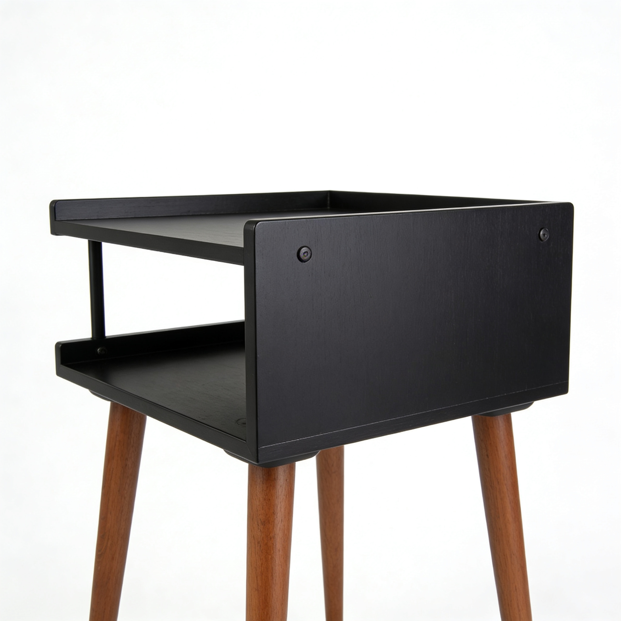 Furnlivoq.com Адказ GeminiMobile Porta Giradischi, Tavolino per Vinili in Stile Mid-Century con Gambe in Legno e Spazio per un Massimo di 160 Album, Mobiletto Scaffale Porta Dischi, Nero